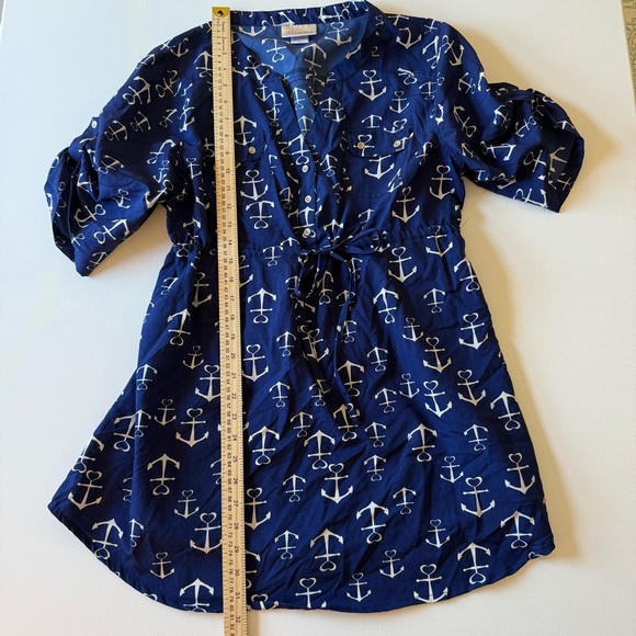 Oh! Momma Blue & White Maternity Nautical Dress Long Shirt Short Sleeves 2/$25 - Picture 5 of 8